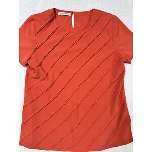 Jacques Vert Burnt Orange Geometric Short Sleeve Top Size Med Luxe Fall2025
